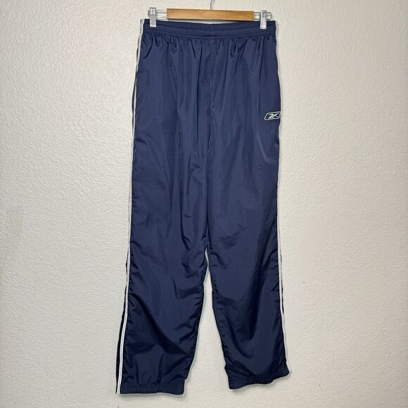Vintage Reebok Track Pants L Women Blue Active Ankle Zip Logo Baggy 90s Y2K - Picture 1 of 12